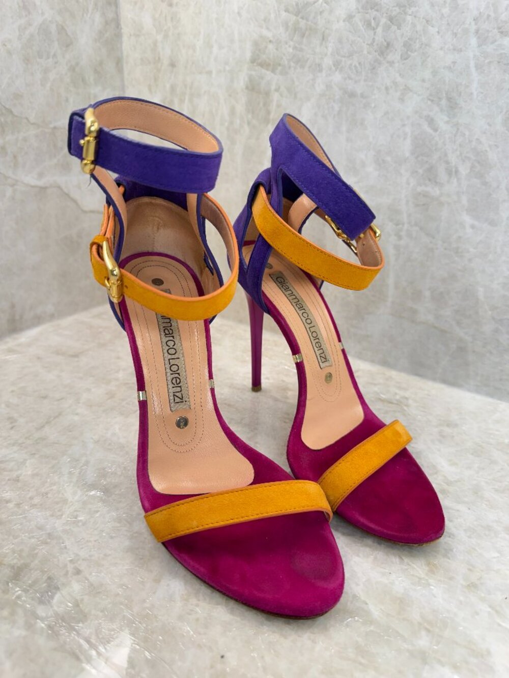 GIANMARCO LORENZI COLORBLOCK SUEDE HEELS | SIZE 37